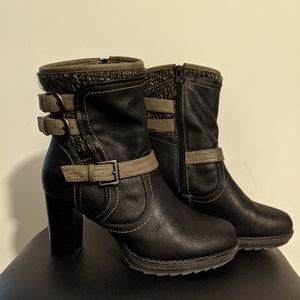 Tall (3.5 inch heel) black booties with buckles!